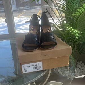 Lucky Brand Black Strappy Ankle-Heel Sandals